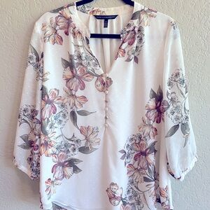 WHMB Floral White Chiffon Blouse NWOT